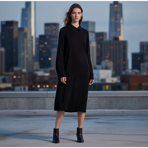 Zara Collection Asymmetric Collar Midi Dress Black Goth Grunge Whimsigoth S